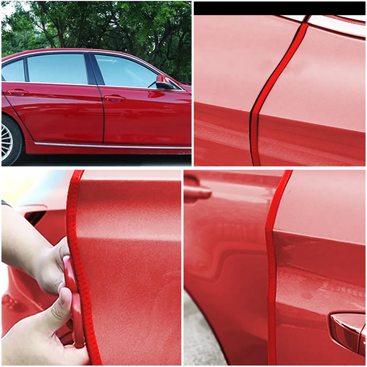 EFUTURETIME 12 m Protección de Bordes para Puerta de Coche, Perfil Protector de Borde de Goma y Metal, Protección de Bordes en Forma de U, para la Mayoría de Los Coches, Rojo
