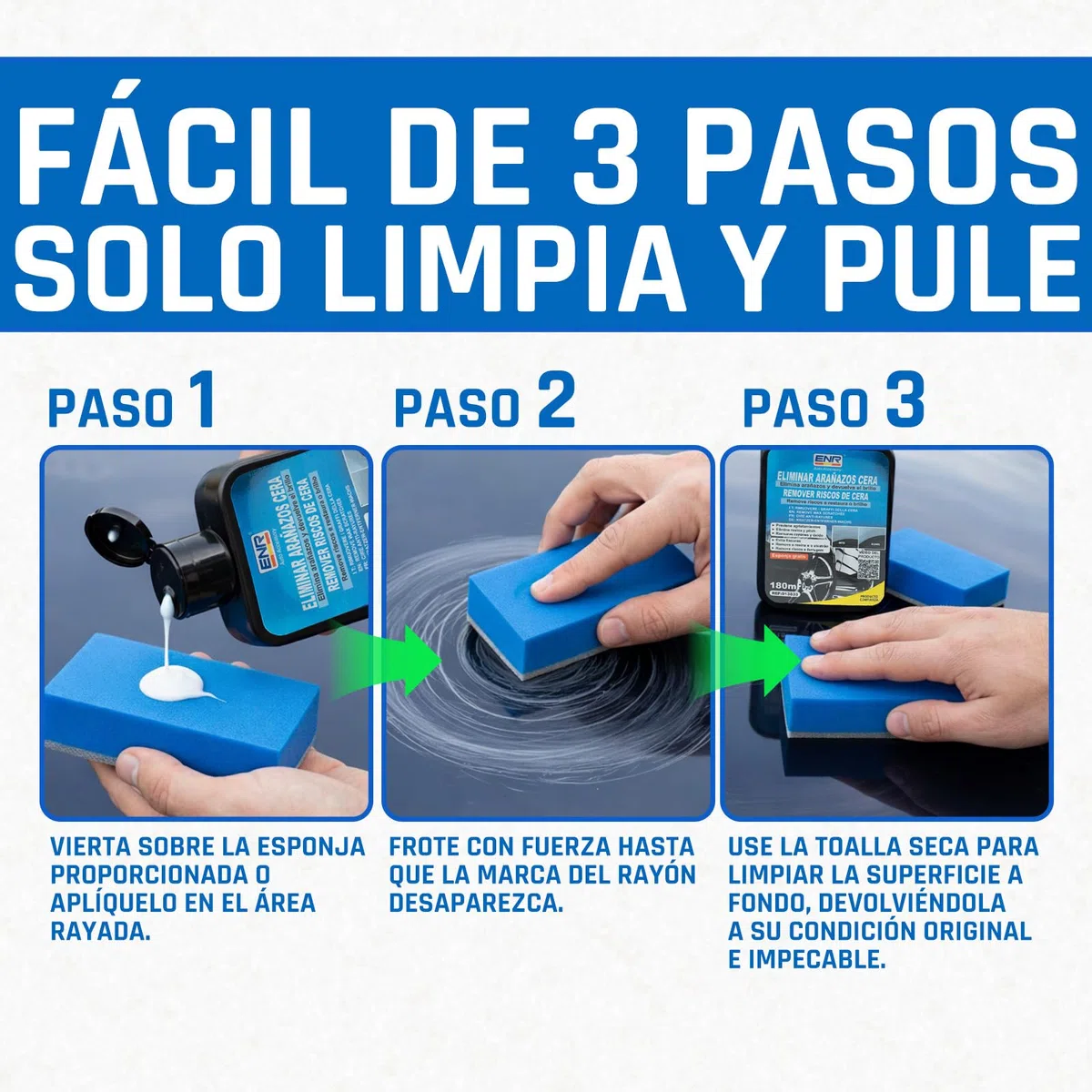 Reparador de Arañazos y Pulimento para Coche – Elimina Rayones, Manchas y Transferencias de Pintura, Brillo Duradero, Fácil Aplicación con Esponja Premium – 180 ml