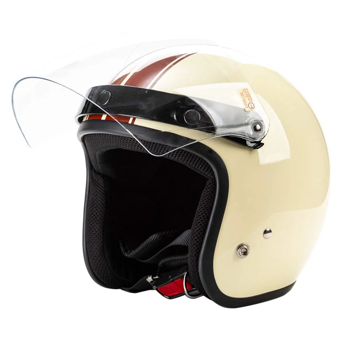Cascos de Moto de Motocicleta de Cara Abierta Retro Visera de Lente de Protección Contra El Viento Diseño de 3 Broches, Clásico - Claro