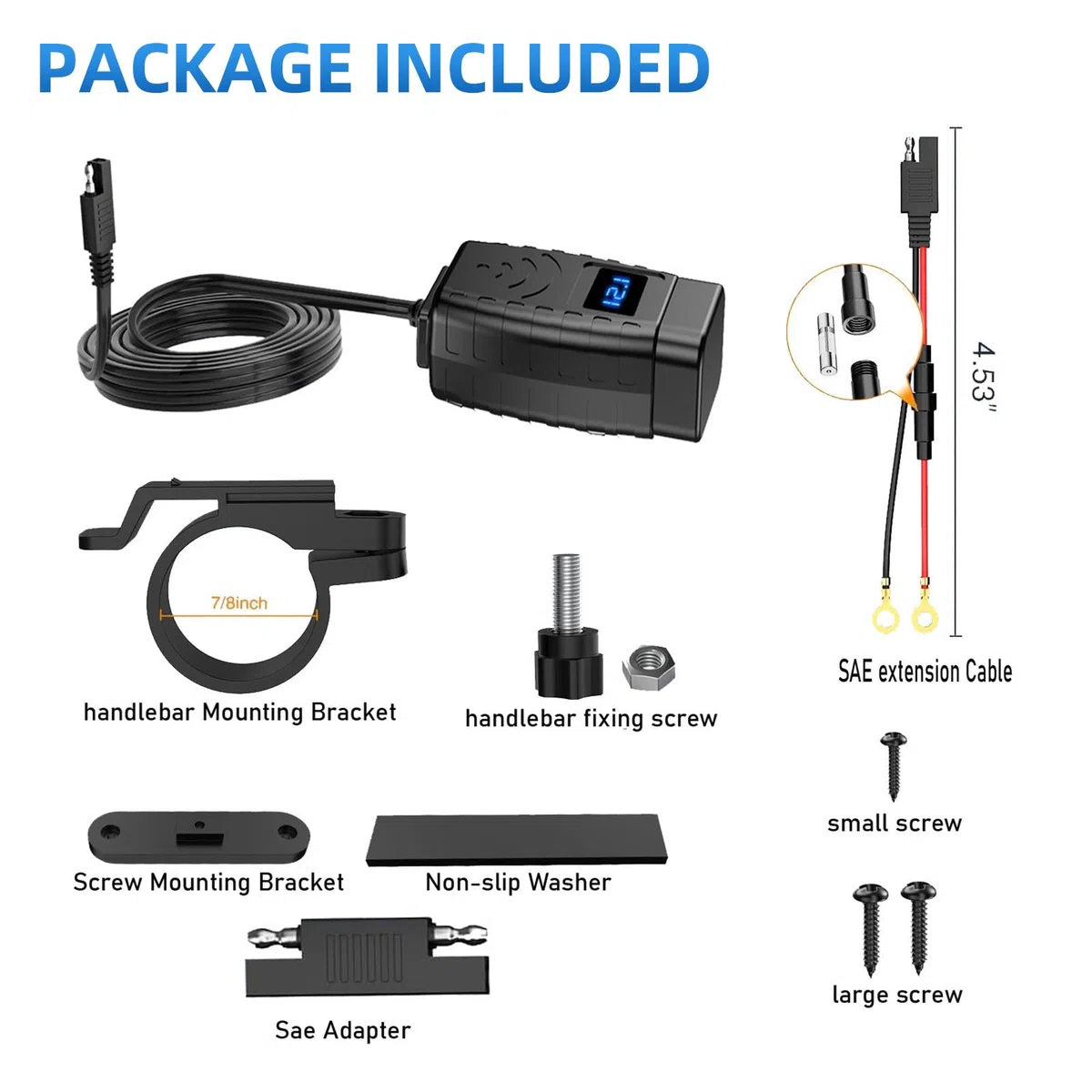 Cargador USB Moto Impermeable con PD y QC 3.0, Type C, Interruptor y Voltímetro LED para Motocicleta, Auto, Marine, Camper