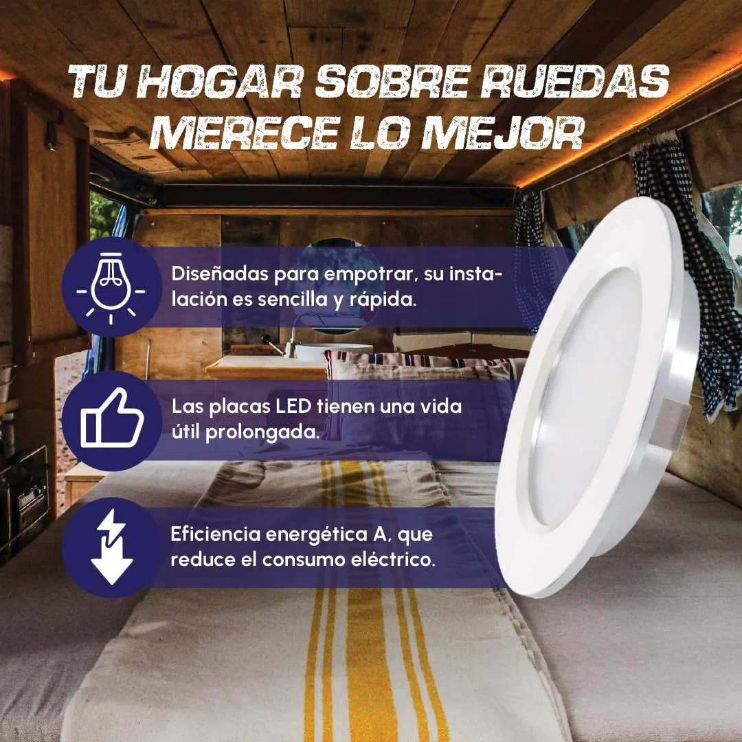 Valdi Led Pack 4 Placas Led A 12v 3w 4000k -marco blanco Autocaravana, Ojos De Buey Led Para Techo, Foco Led Interior, Led Techo, Panel Led, Ideal Para Camper Y Caravana