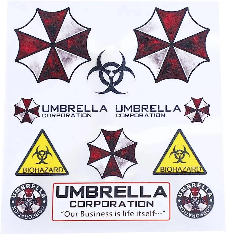Juego de 11 pegatinas Umbrella Corporation, hoja de 11 pulgadas, para casco duro, laptop, teléfono, casco, ventana de coche, parachoques
