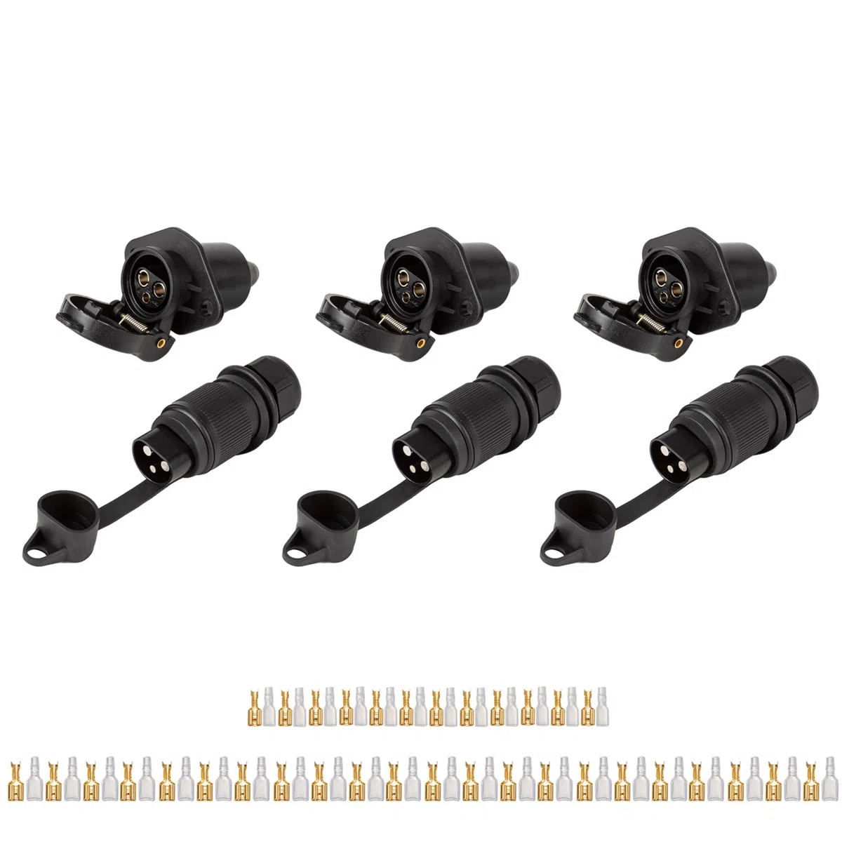 3 Pcs Enchufes Remolque 3 Pines y Zócalo Remolque 3 Pines, 12V Enchufe Zócalo Tractor 3 Pines Conector Impermeable, para Tractor Camión RV Autos Conectores Remolque (3 Pcs)