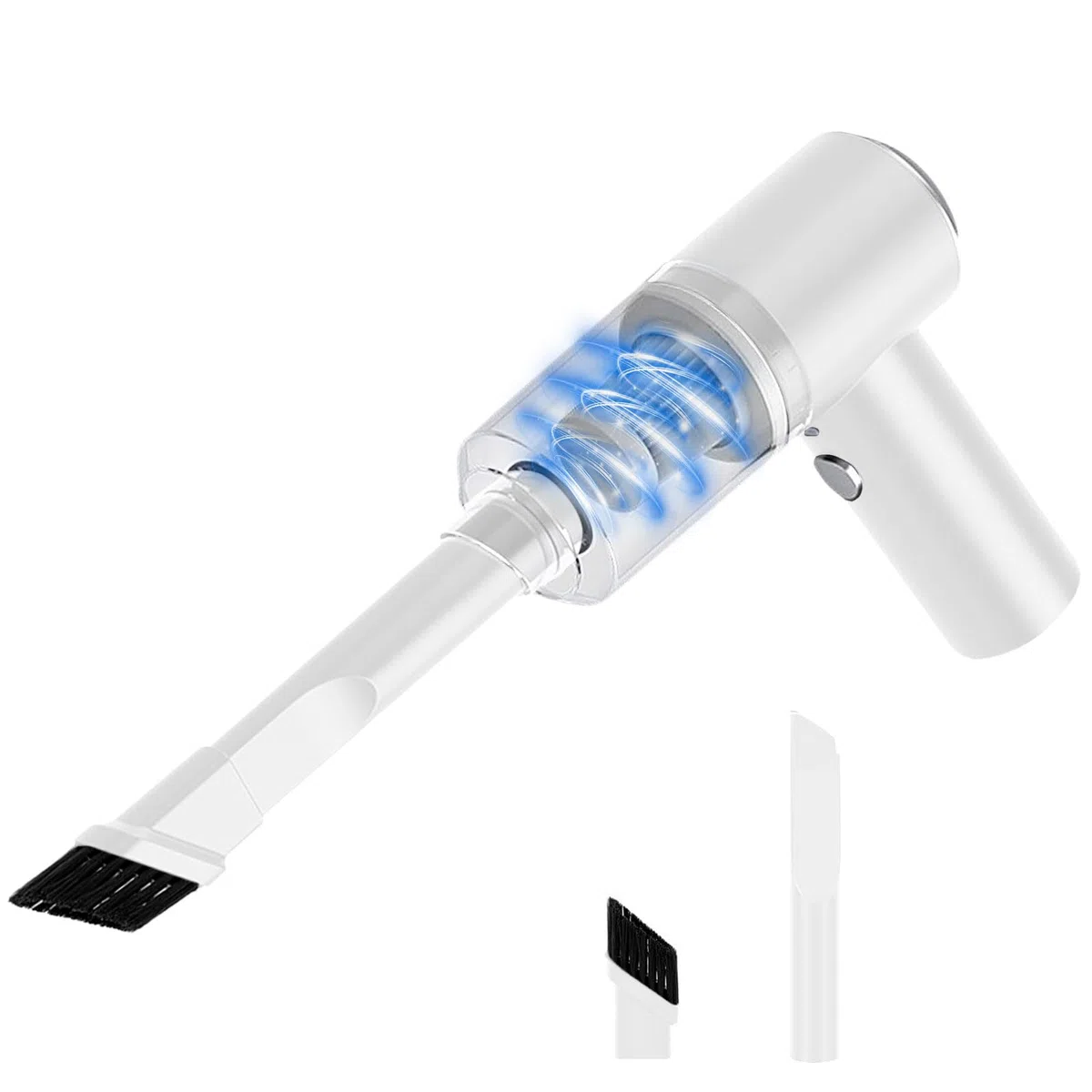 Primizia Mini Aspirador Coche Potente, Aspiradora sin Cable Carga USB, Vacuum Cleaner de Coche Inalámbrico Potente (6000 Pa, 120W,7.4V),Blanco