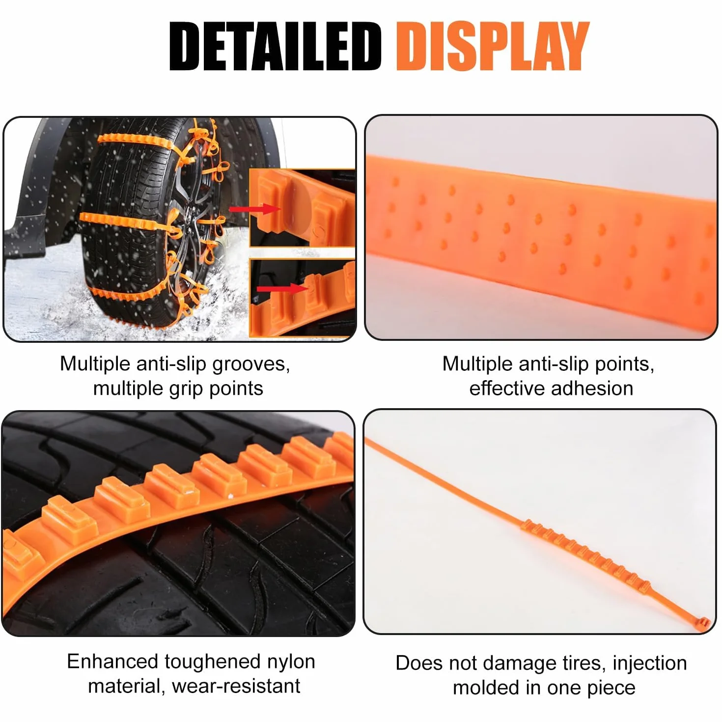 10PCS Cadena de Nieve para Coche, Cadenas Antideslizantes para Neumáticos de Nieve, Cadenas de Emergencia para Coche, Cadena de Seguridad Ajustables, Antideslizantes