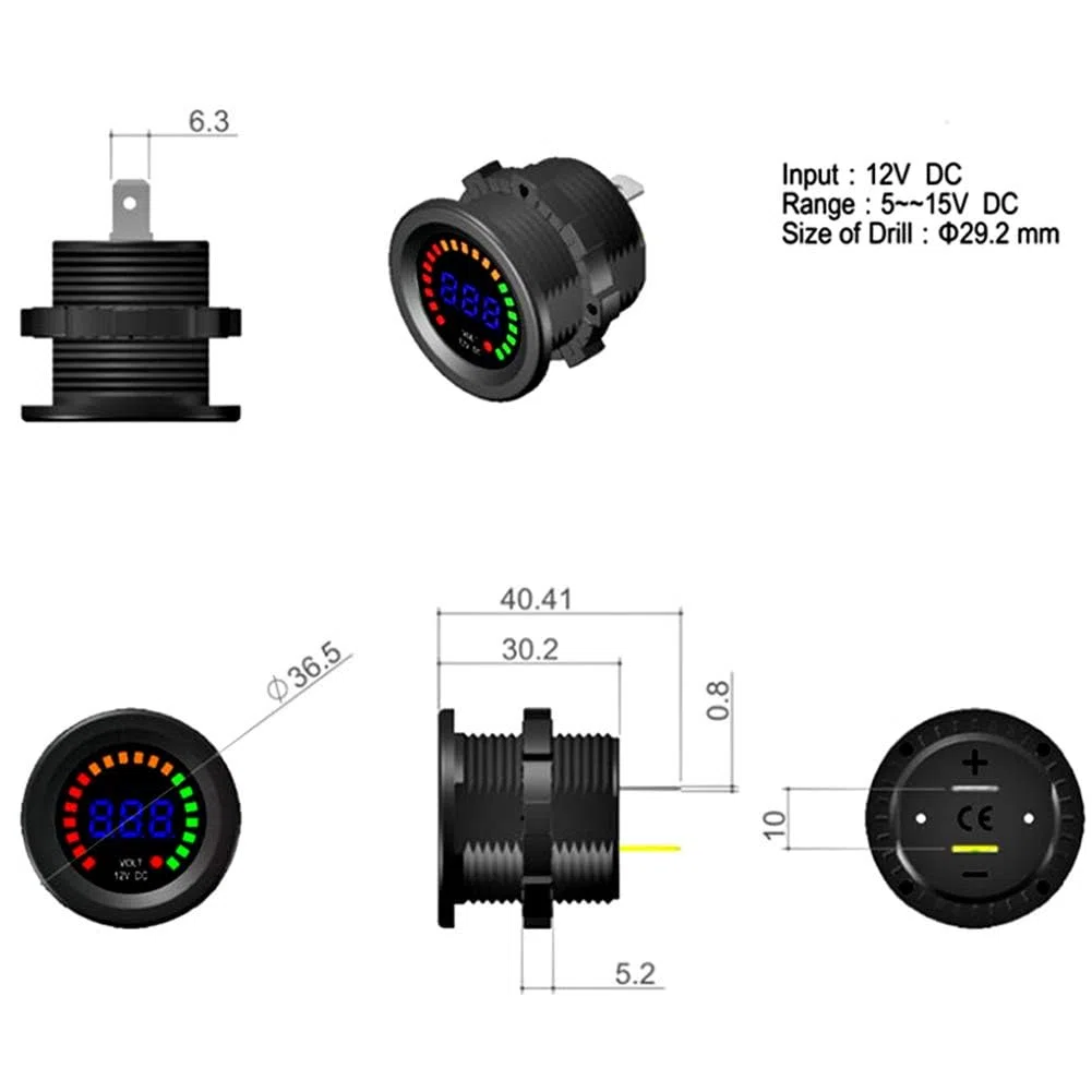 12 V Coche de la motocicleta LED Voltímetro de pantalla digital Impermeable Voltaje Volt Meter Gauge Negro Nuevo