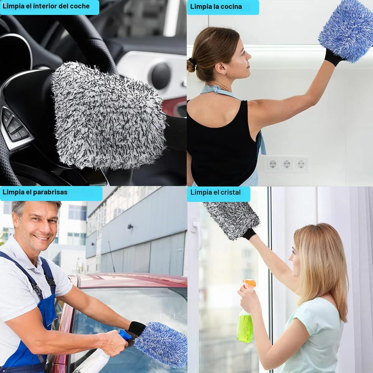 Cepillo Llantas Coche y Guante Lavado Coche con 4 Pincel para Detalles, Cepillo de Microfibra para Llantas de Coche Cepillo Limpia Llantas para Limpiar Interior y Exterior (Negro)