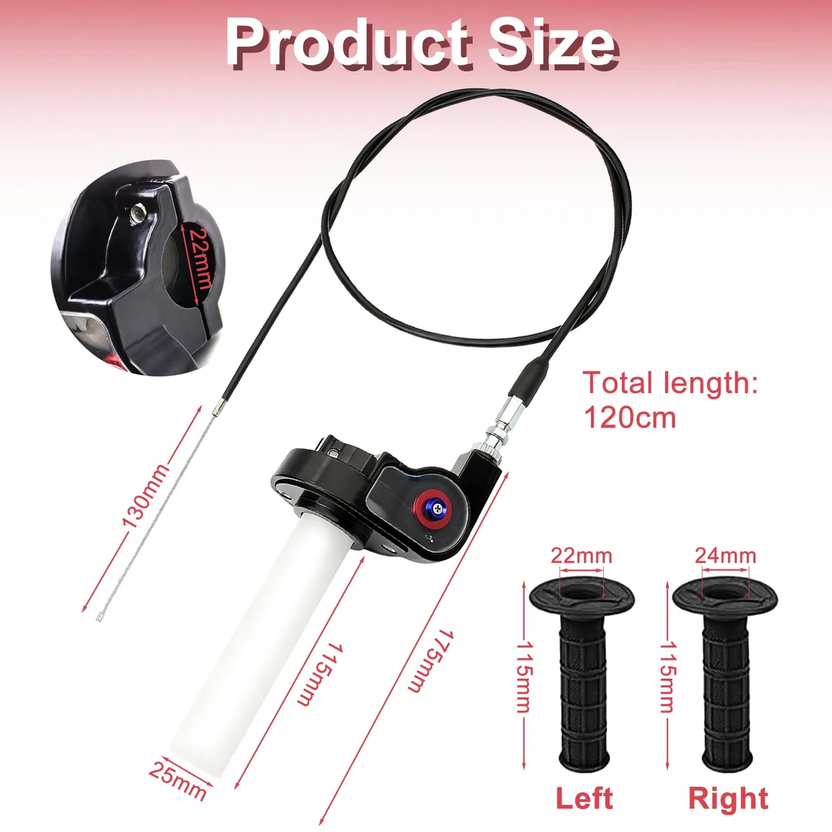 Empuñadura Del Acelerador con Cable Empuñadura y Cable Del Acelerador Giratorio con Mango para 50cc-150cc, 200cc, 250cc Atv Dirt Bike (Negro)