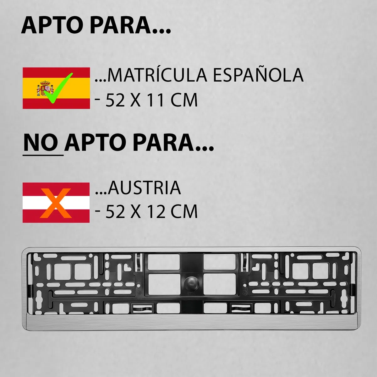 Portamatriculas Coche 520x110 mm - Soporte Matricula [2 uds.] - con 8 Tornillos - Duradero y Resistente - Porta Matricula Coche Homologado - Cromo Cepillado - Apto para Todos los vehículos
