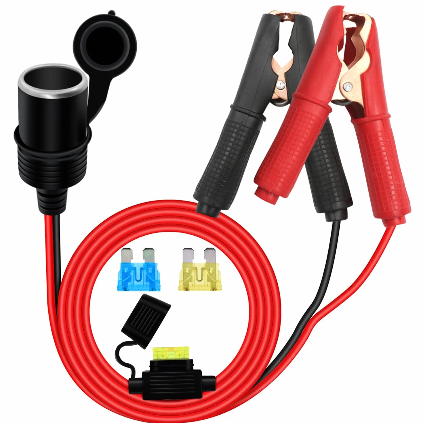 Pinzas de Bateria a Encendedor de Cigarrillos 12V 24V 14AWG Cable con Pinza de Cocodrilo para Encendedor de Cigarrillos Hembra con Fusible 20A para Automóviles, Barcos (3 m)