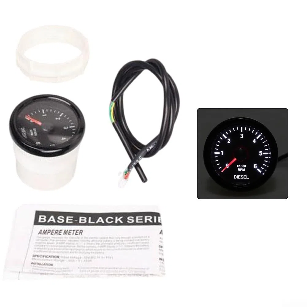 Medidor de tacómetro diésel de 12 V – Contador de revoluciones analógico blanco y negro para motores diésel