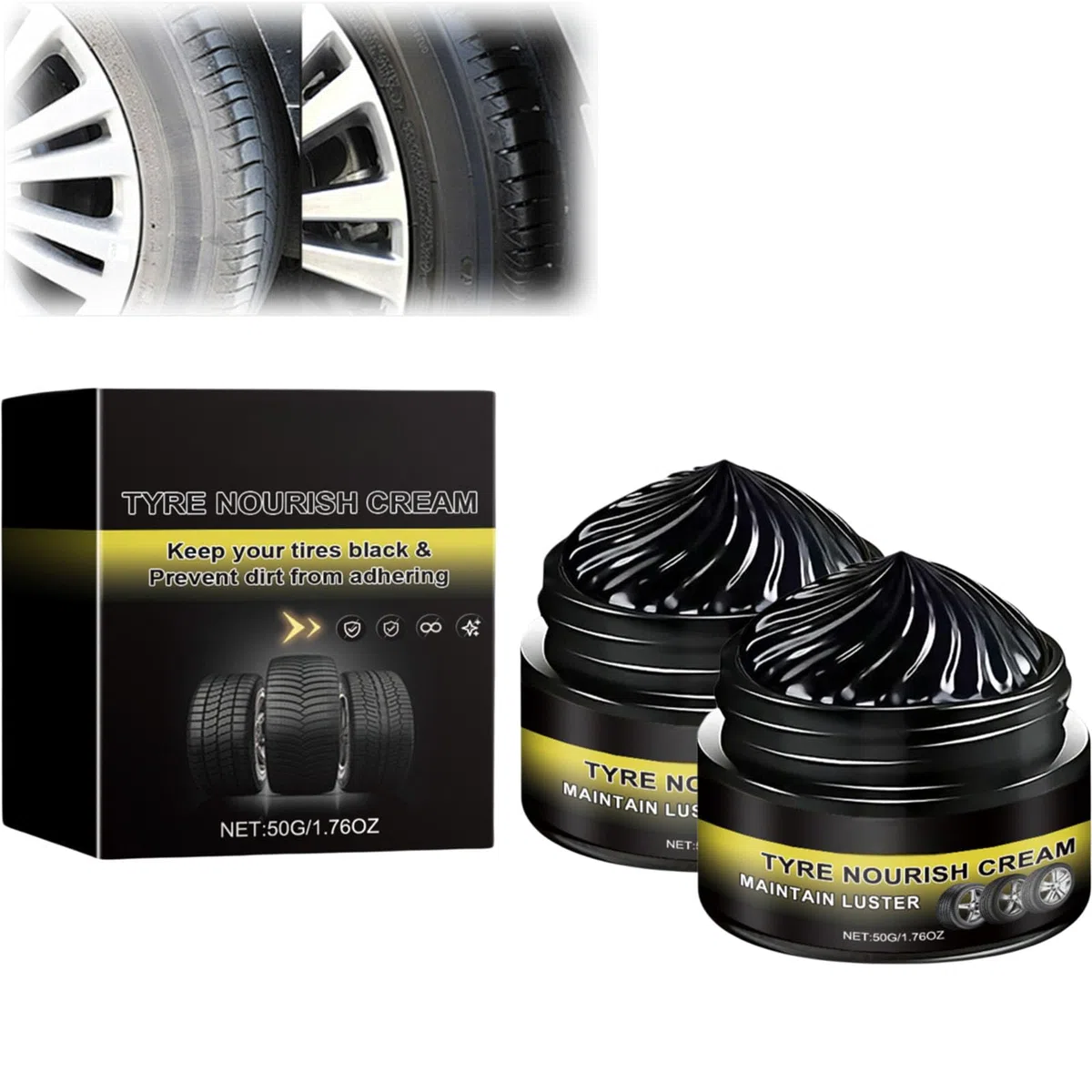 Jeeeun Tire Coating Paste Rapid Acting, Long-Lasting Wet Look High Gloss Shine for Car Truck Motorcycle Rubber Plastic Trim (2 pcs)