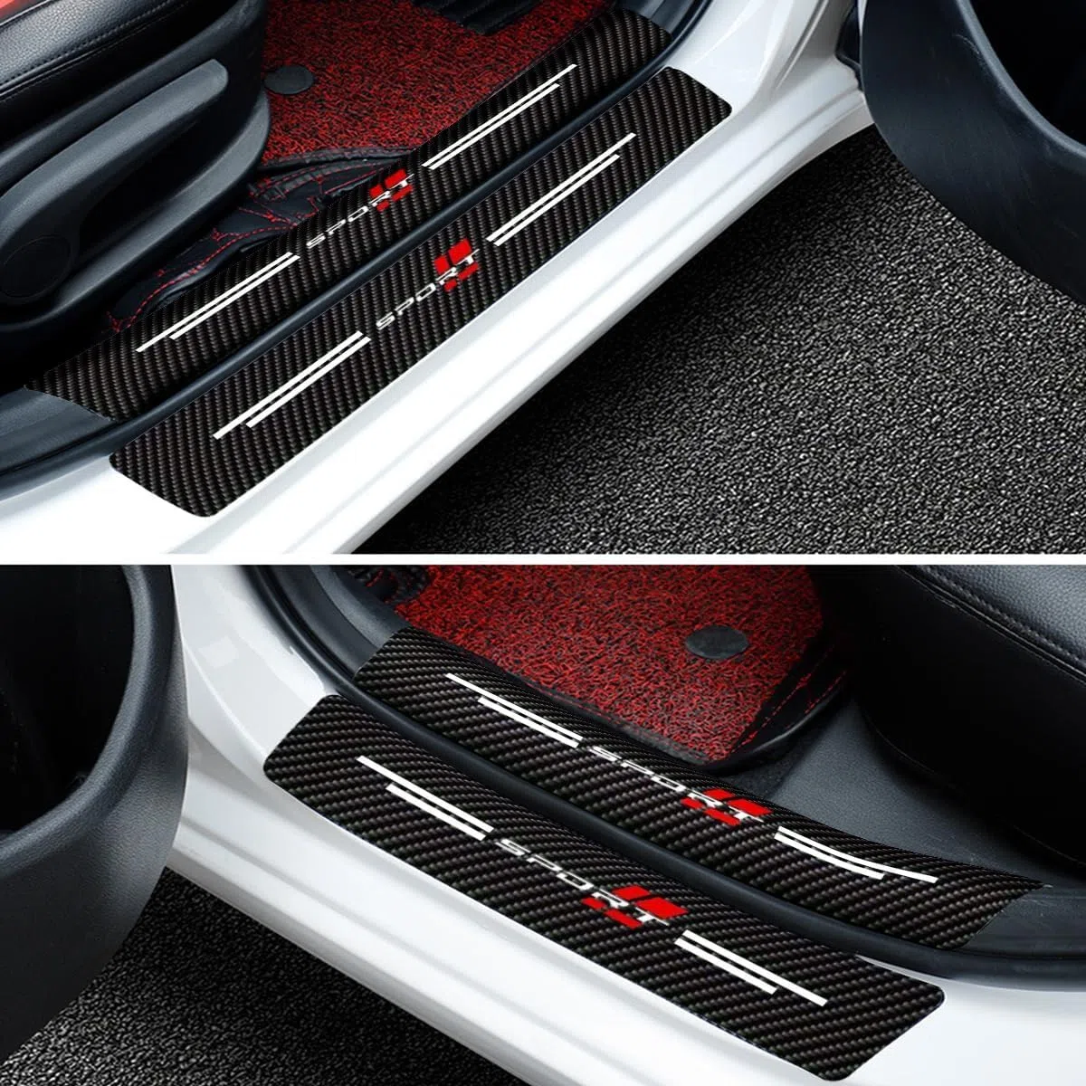 4 Piezas Pegatinas Protective de Umbral de Puerta de Coche para Renault Arkana 2021-2025, Fibra Carbono Estribos de Coche Decoración Pedal Pegatinas