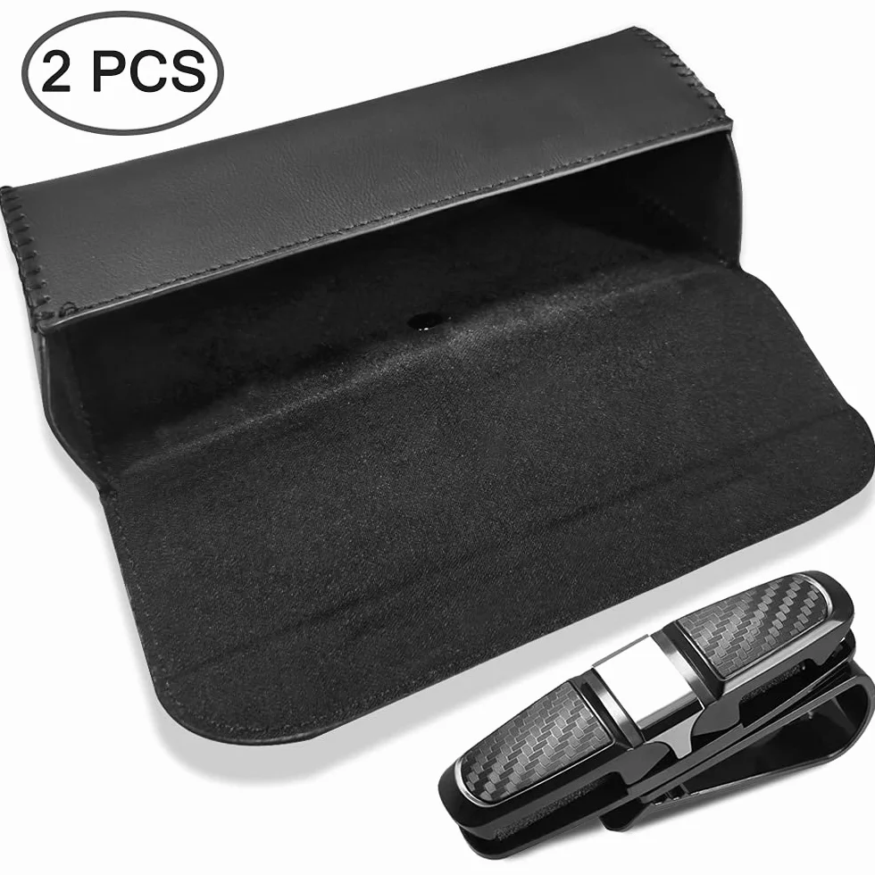 Caja organizadora de Gafas y Soporte para Gafas, Clip para Visera de Coche, Funda de Almacenamiento de Cuero para Gafas de Sol, Soporte para Gafas de Sol con Clip para Tarjeta