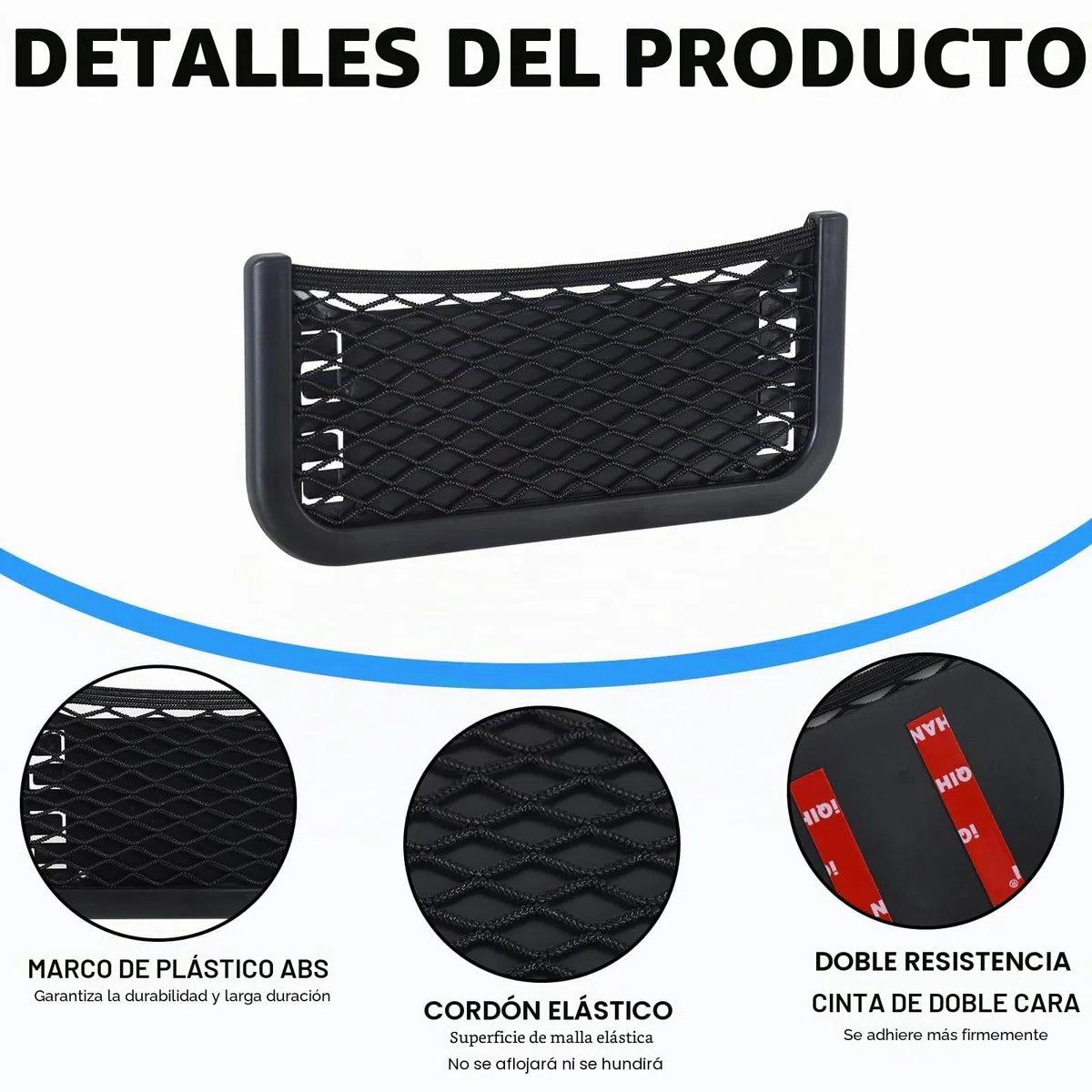 Rejilla de Coche 3 en 1, Red de Almacenamiento, Fijación con Correa Elástica, Compartimento para Pegar o Atornillar