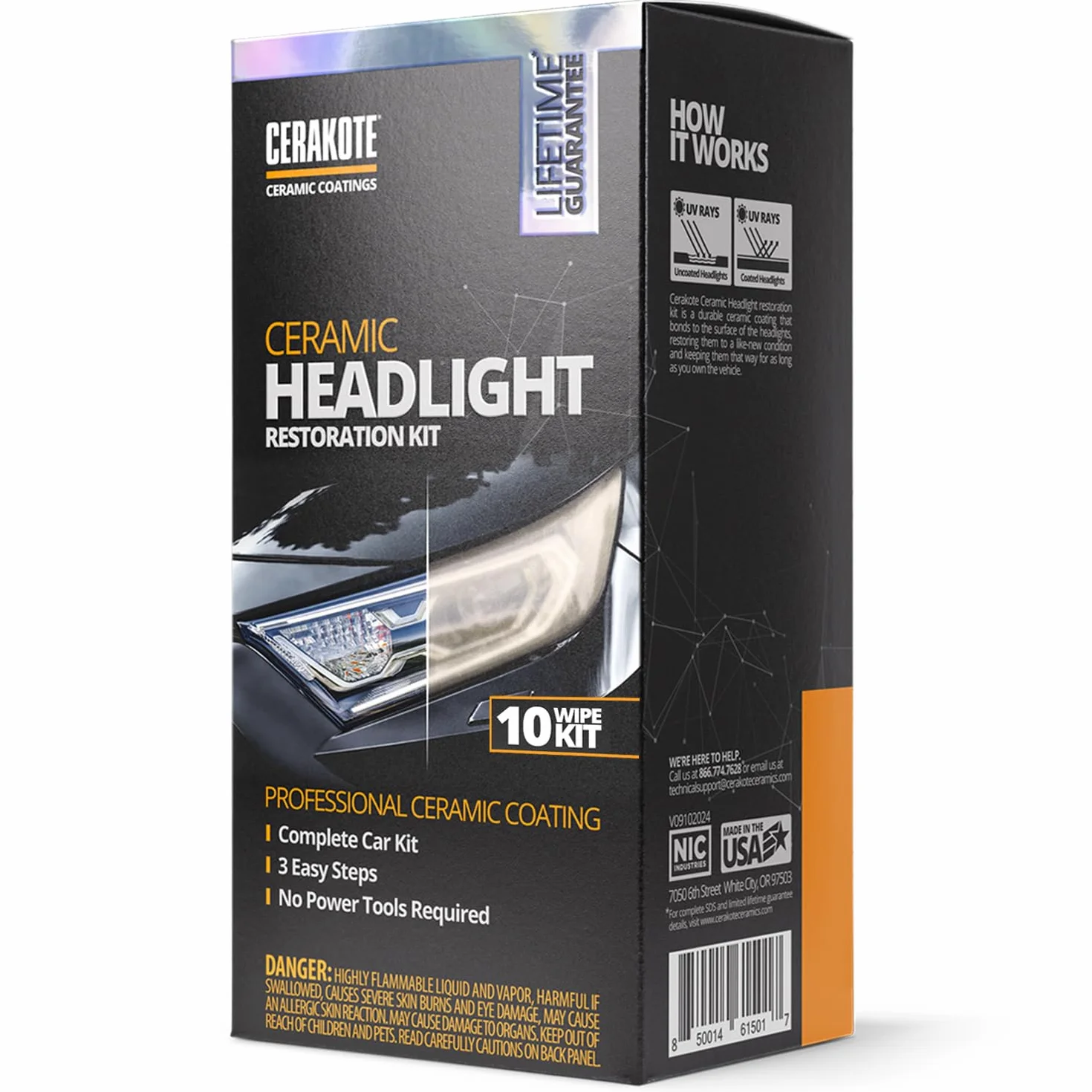 CERAKOTE Kit de Limpieza de Faros y Restauración de Cerámica para Faros Delanteros Mate y Ciego, Revestimiento Cerámico Profesional, No Necesita Herramientas Eléctricas, #1 en Estados Unidos