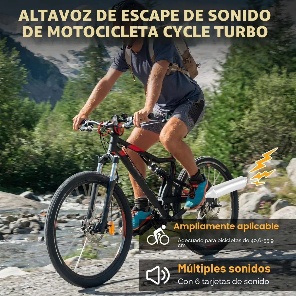 VOBOR Tubo de Escape de Bicicleta TUR-RBO, 100% Energía Manual LED, Kit de Tarjeta de Sonido para Radios de Bicicleta, Apto para Bicicletas de 16-22 Pulgadas
