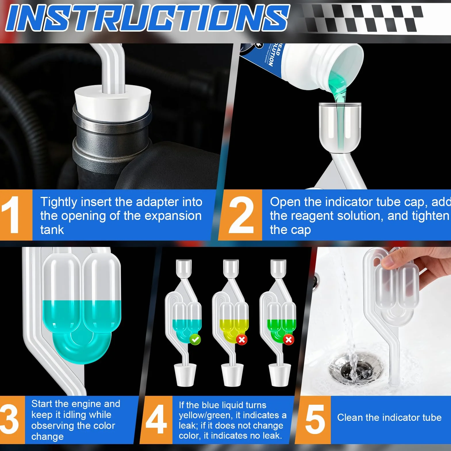 Detector de Culata CO2, Comprobador Junta Culata, Kit Universa Probador de Junta Culata para 50 Pruebas, Diagnóstico Rápido y Fiable para Motores Coche y Motocicletas, 100ml