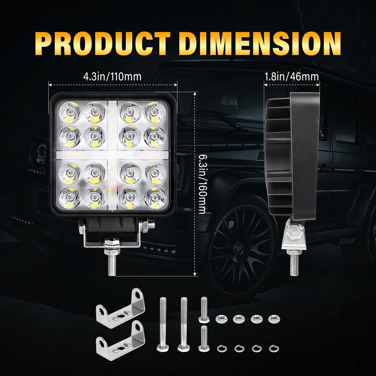 Willpower 1pc Focos LED Tractores 4 pulgadas 48W Faros Led 12V 24V Luz de Trabajo LED Antiniebla LED para 4x4 Coche Camión Barco Offroad Auto, IP67, 3000K 6000K Doble Color, Plaza