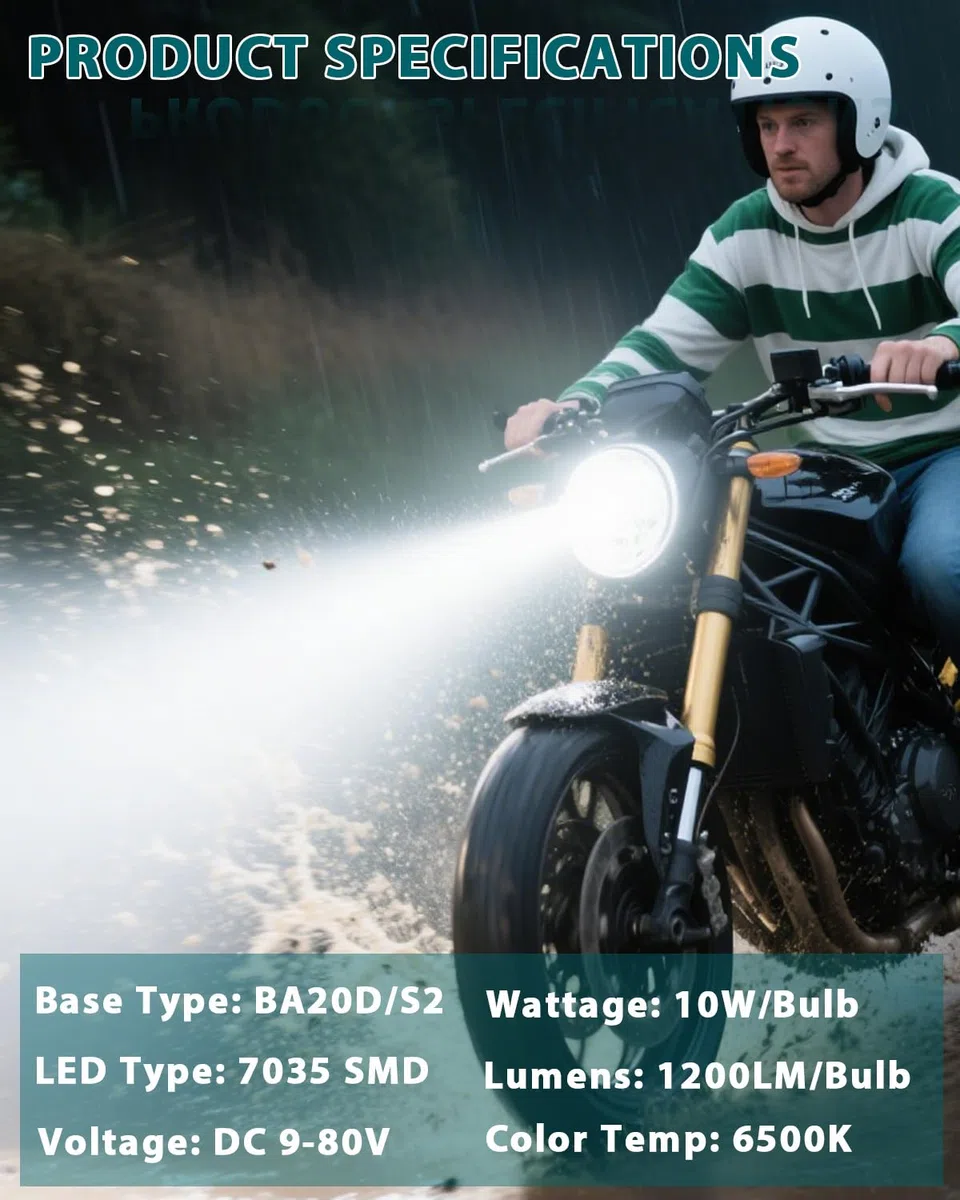 BA20D Bombillas LED S2 Bombillas para Faros de Moto 1200LM 10W Reemplazo para 12V S2 35/35W Bombillas DC 9-80V