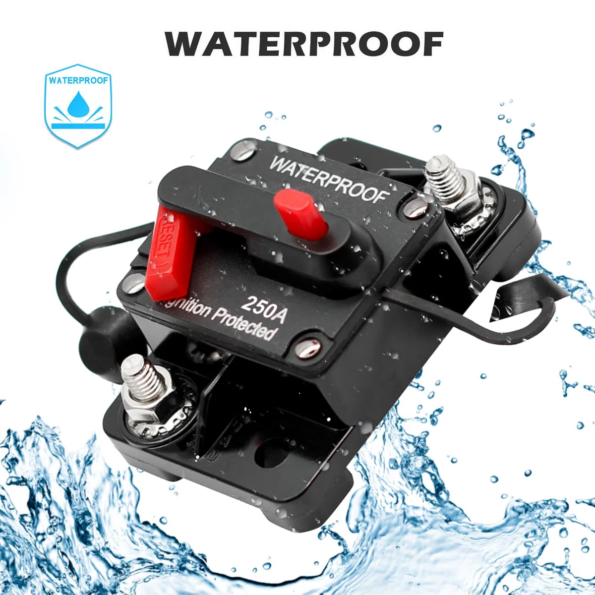 2 unidades de 250 A disyuntores automáticos para coche 12 V-48 V CC 250 amperios, interruptor de fusible automático resistente al agua con reinicio manual para camión barco