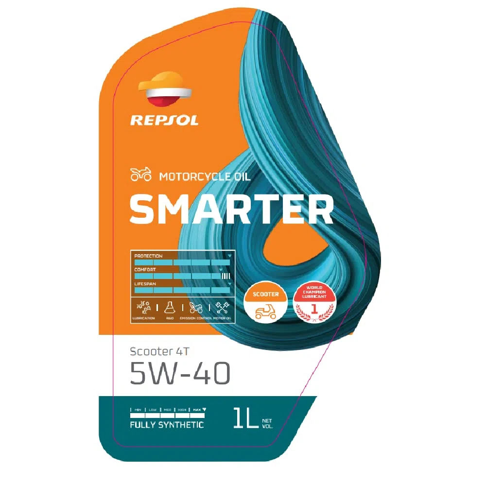 REPSOL Aceite de motor 5W-40 SMARTER Aceite sintetico API SN SCOOTER 4T 1L