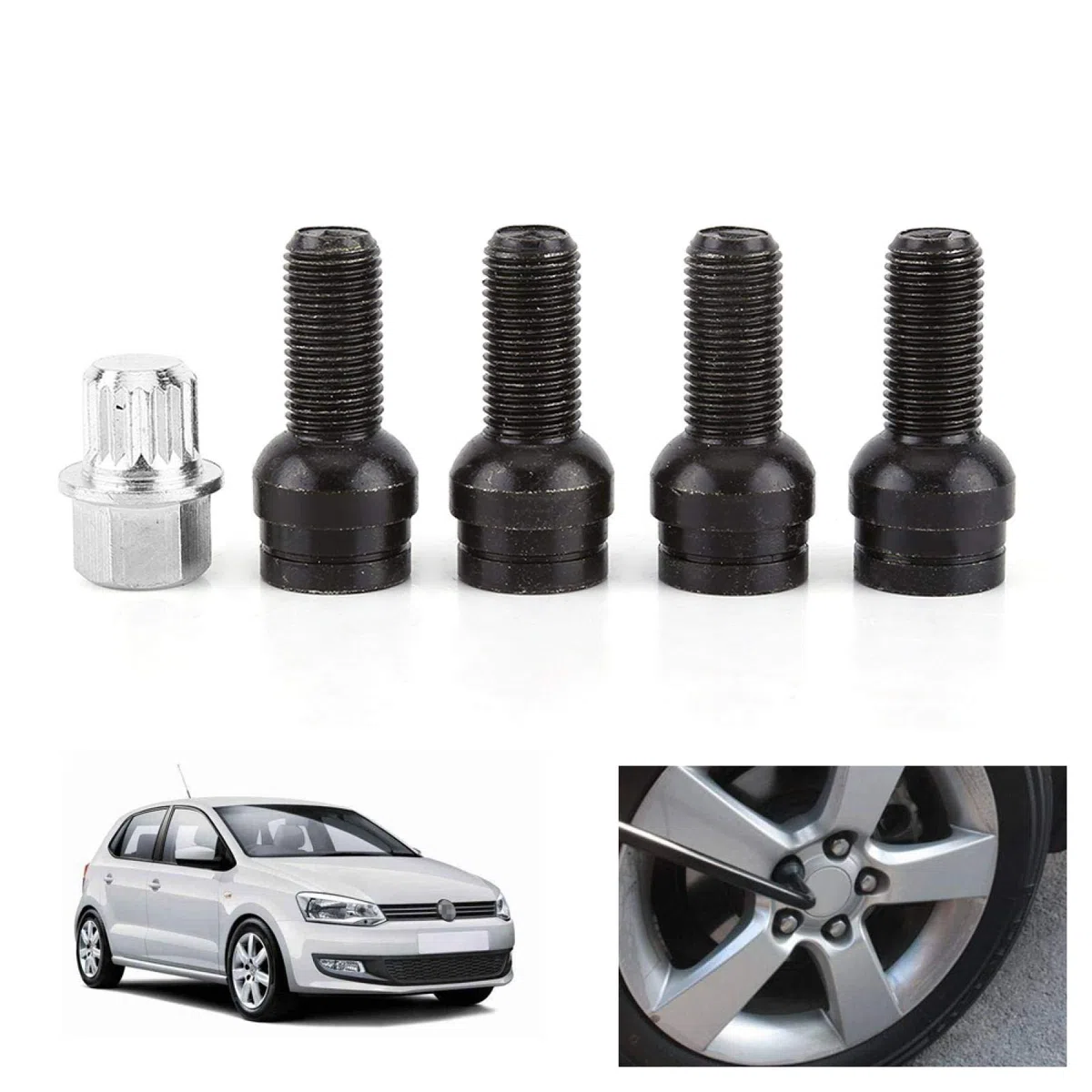 Perno antirrobo M14x1.5, Qiilu Pernos, tuercas y remaches de ruedas, tornillos de seguridad, tornillos de rueda tuercas de bloqueo 4 + 1 M14 x 1,5 mm