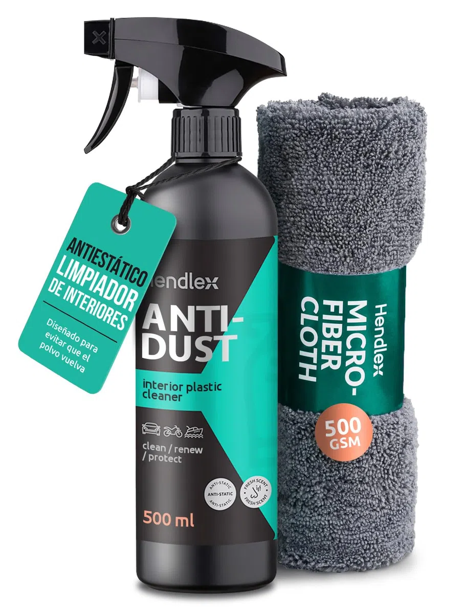 Hendlex Anti Dust Limpia Salpicaderos Coche Antiestático – Renovador Plasticos Coche Efecto Mate – Limpiador de Salpicadero sin Grasa ni Brillo – Interior Detailer Spray con Aroma a Nuevo (500ml)