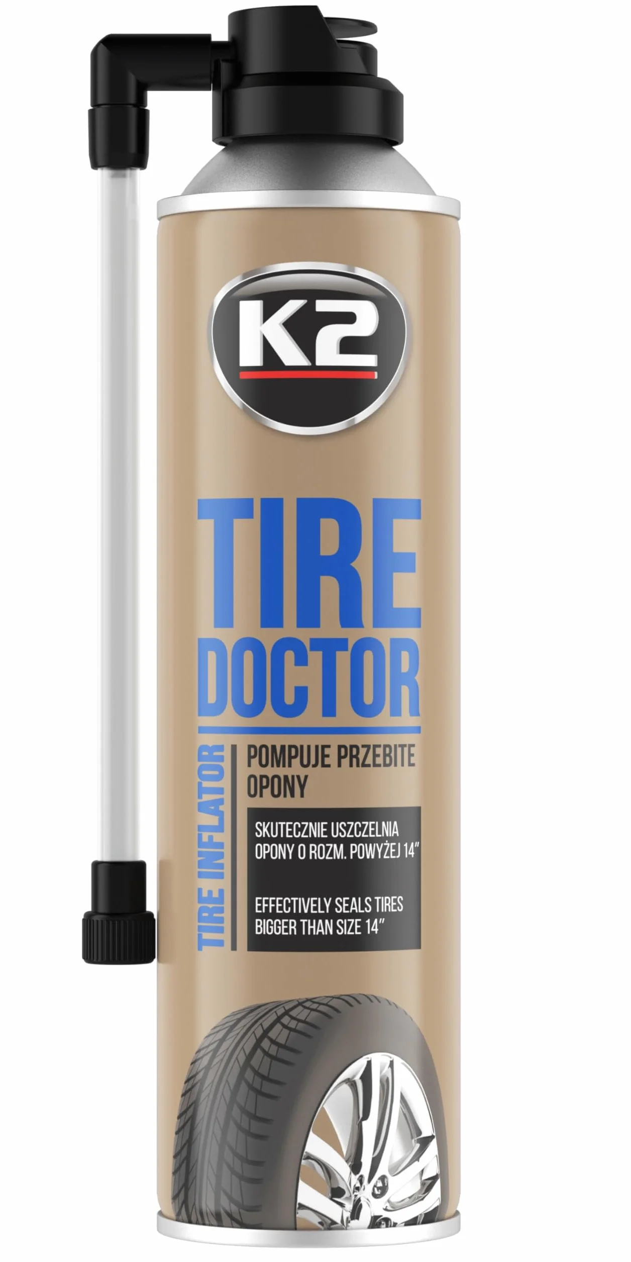 K2 Bombeo y Reparación de Ruedas Tire Doktor | 535 ml |Sellado Rápido | Eficiente | Ideal para Emergencias | No Daña los Neumáticos