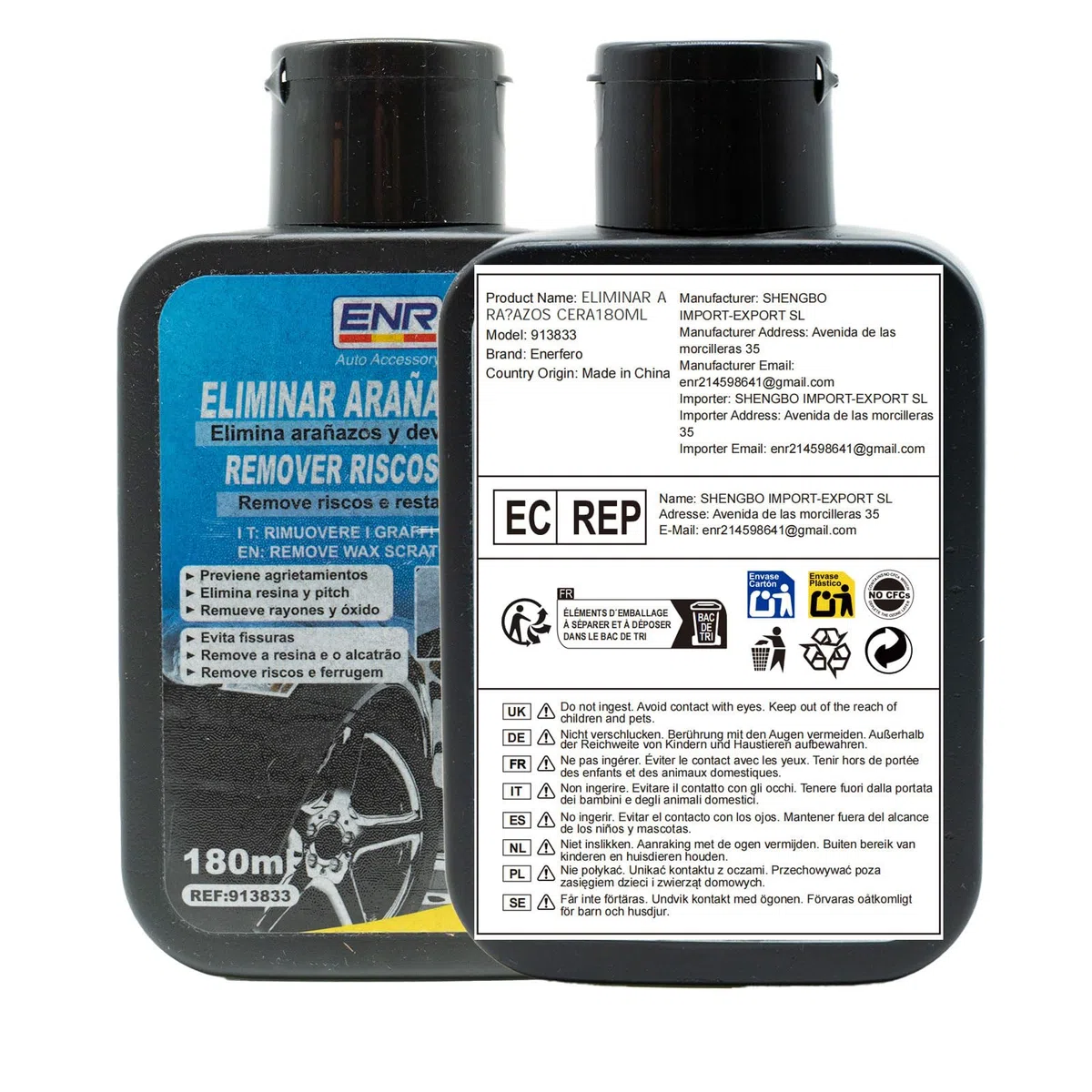 Reparador de Arañazos y Pulimento para Coche – Elimina Rayones, Manchas y Transferencias de Pintura, Brillo Duradero, Fácil Aplicación con Esponja Premium – 180 ml