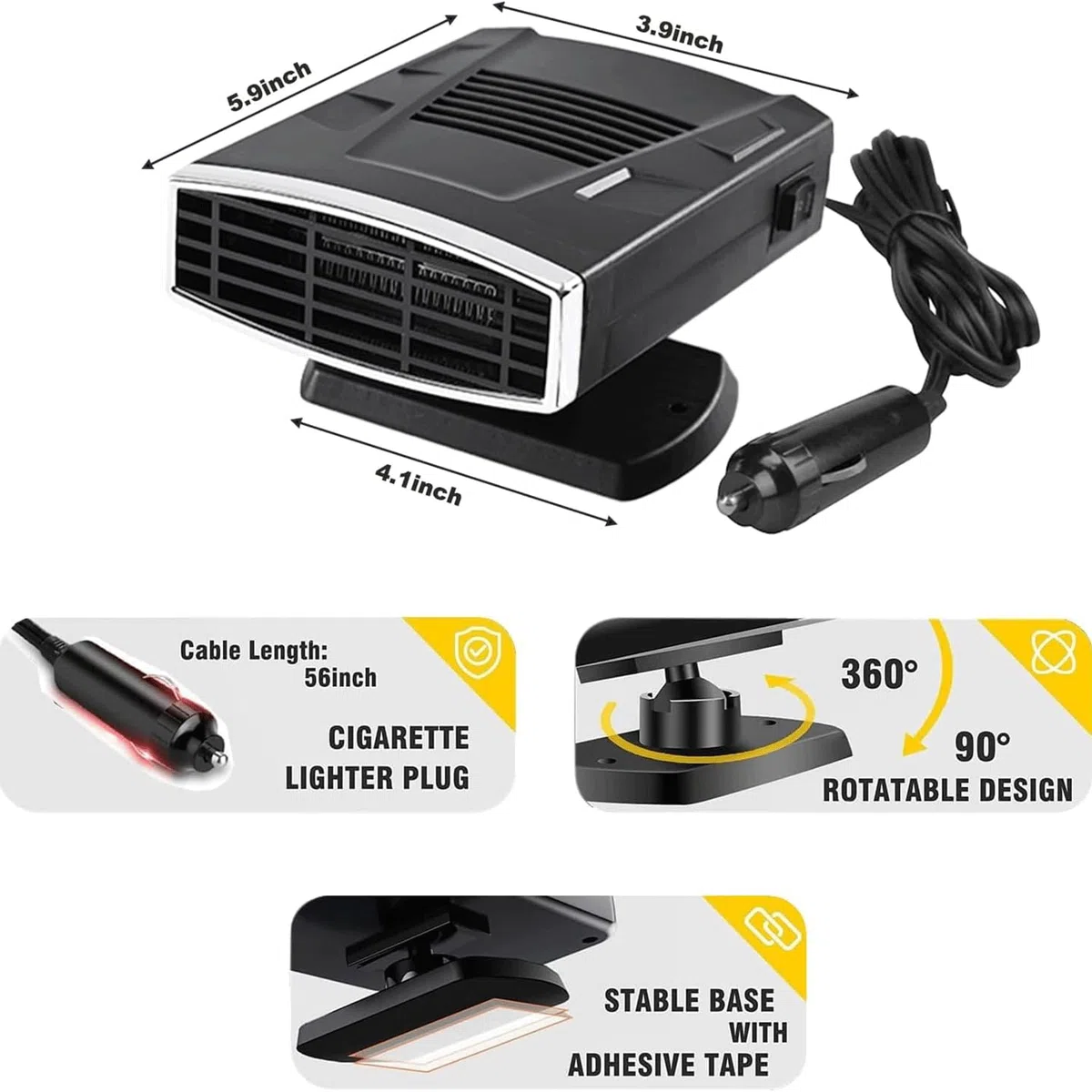 12V 200W Calentador de Coche, 2 en 1 Calefacción y Refrigeración Calentador Desempañador de parabrisas, Calentador de Coche Portátil para Desempañar y Descongelar para Coches SUVs