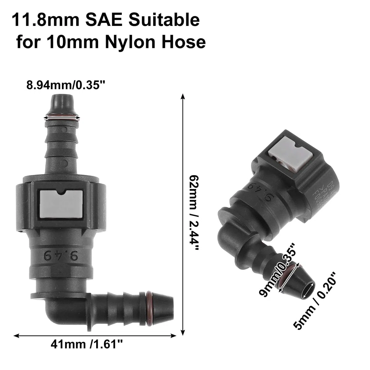 A ABSOPRO 9.49mm a 8mm 90 Grados Coche Combustible Manguera Rápida Liberación Conector 2 Juego