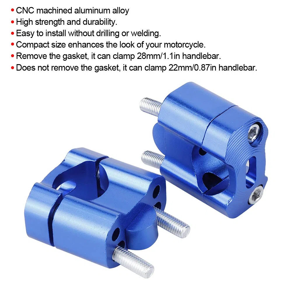 1 Par Elevadores De Manillar de motocicleta, Universal De 22mm/28mm Abrazaderas De Montaje De Manillar De Motocicleta, De Aleación De Aluminio CNC De Manillar De Adaptador (Azul)