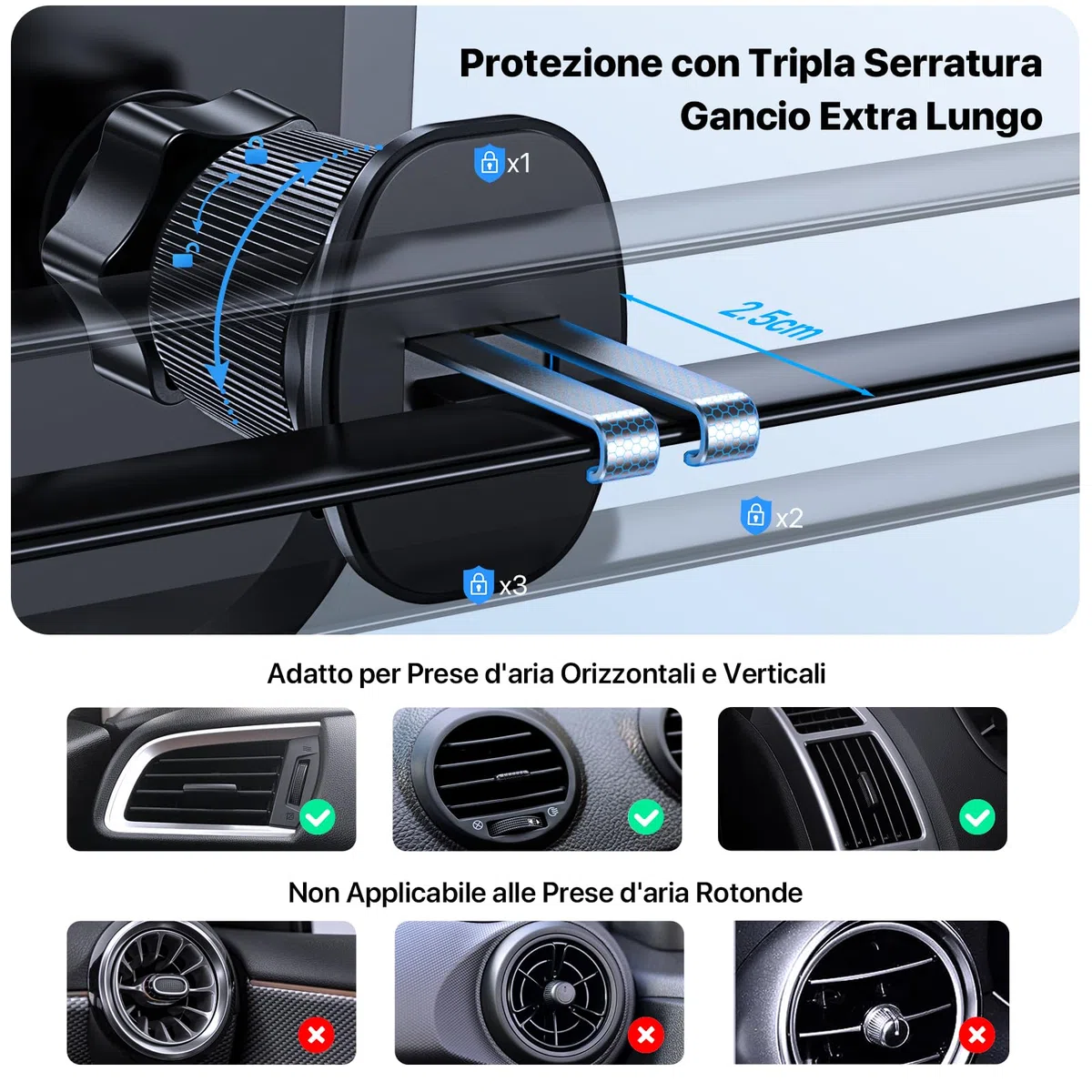 Miracase Soporte Movil Coche [Ultra Estable y Potente Ventosa] Suporte Telemovel Carro para salpicadero y Parabrisas y Aire Ventilación [3 en 1] Porta Movil Coche para Teléfonos de 4-7''