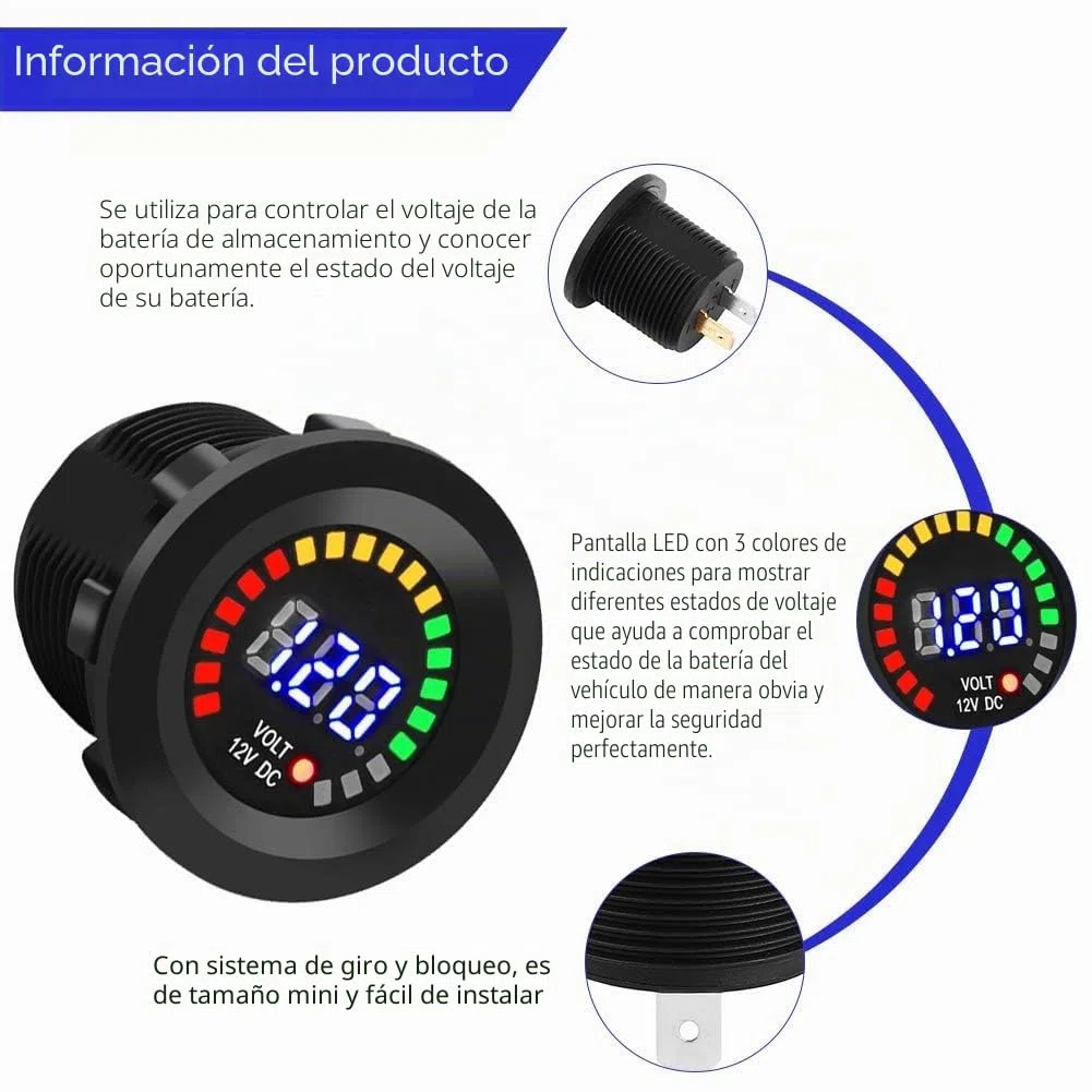 12 V Coche de la motocicleta LED Voltímetro de pantalla digital Impermeable Voltaje Volt Meter Gauge Negro Nuevo