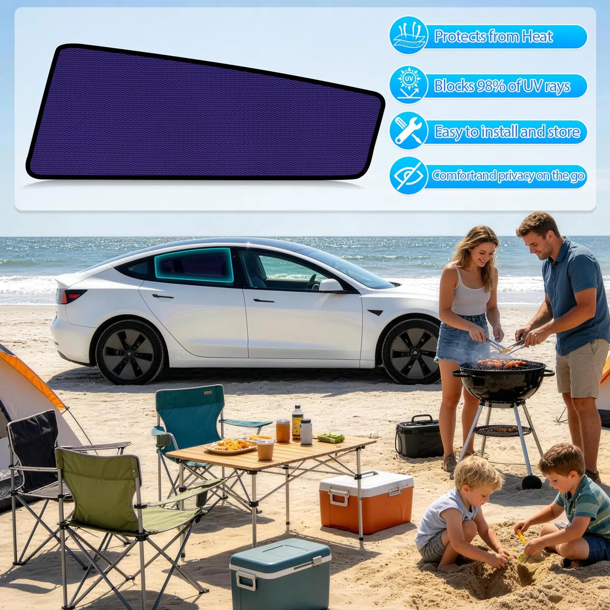 ZATOOTO Juego de 2 parasoles para Tesla Model 3 Highland 2024-2026, fácil montaje, oscurecimiento y privacidad para coche bebé, protección solar para ventana lateral trasera