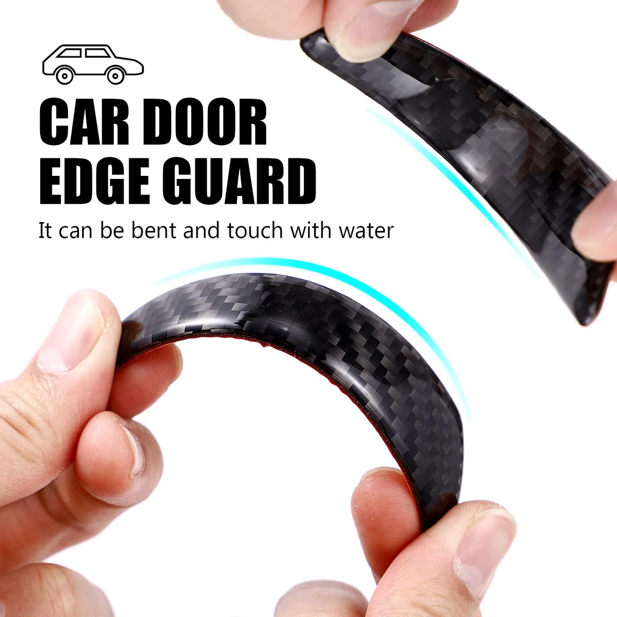 WINOMO Adhesivos Decorativos Anti-Arañazos para Borde de Puerta de Coche, Tiras, 4 Piezas (Negro)