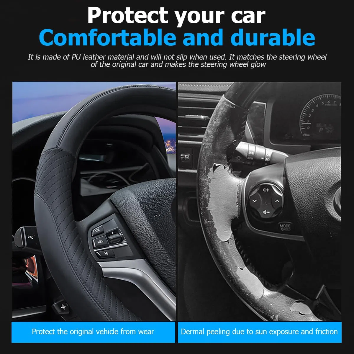 JNNJ Funda Volante Coche, Cubre Volante Cuero 37-38cm, Cubre Volante Sport Antideslizante Transpirable, Funda Volantes Coche Universal, Accesorios Decoración para Todos Los Volantes(Negro)