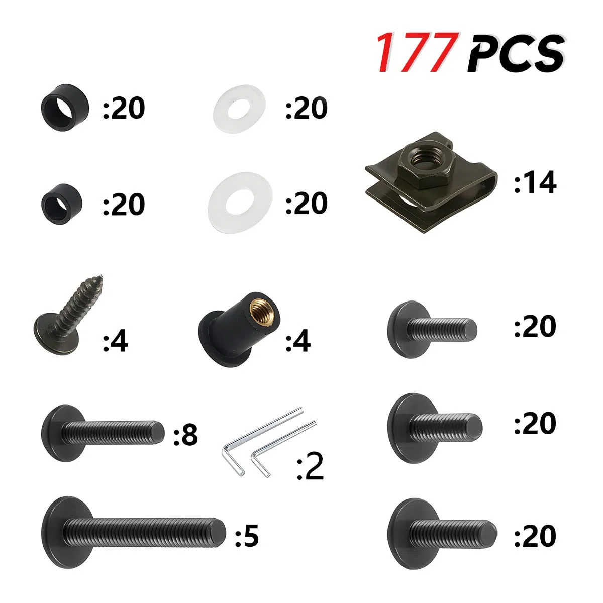 JNNJ 177 Pcs Kit de Pernos de Carenado de Moto, Tornillos de Fijación de parabrisas, Tornillo de Tuerca de Arandela de Aluminio Juego de Clips Surtido, Universal para Moto Todoterreno(Naranja)
