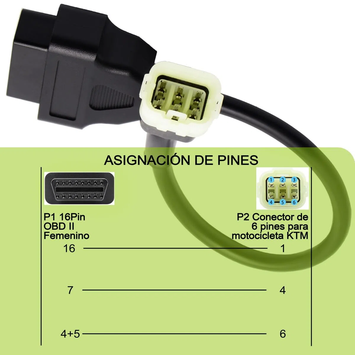 Cable Adaptador de diagnóstico OBD2 OBDII de 6 Pines a 16 Pines Compatible con KTM Moto