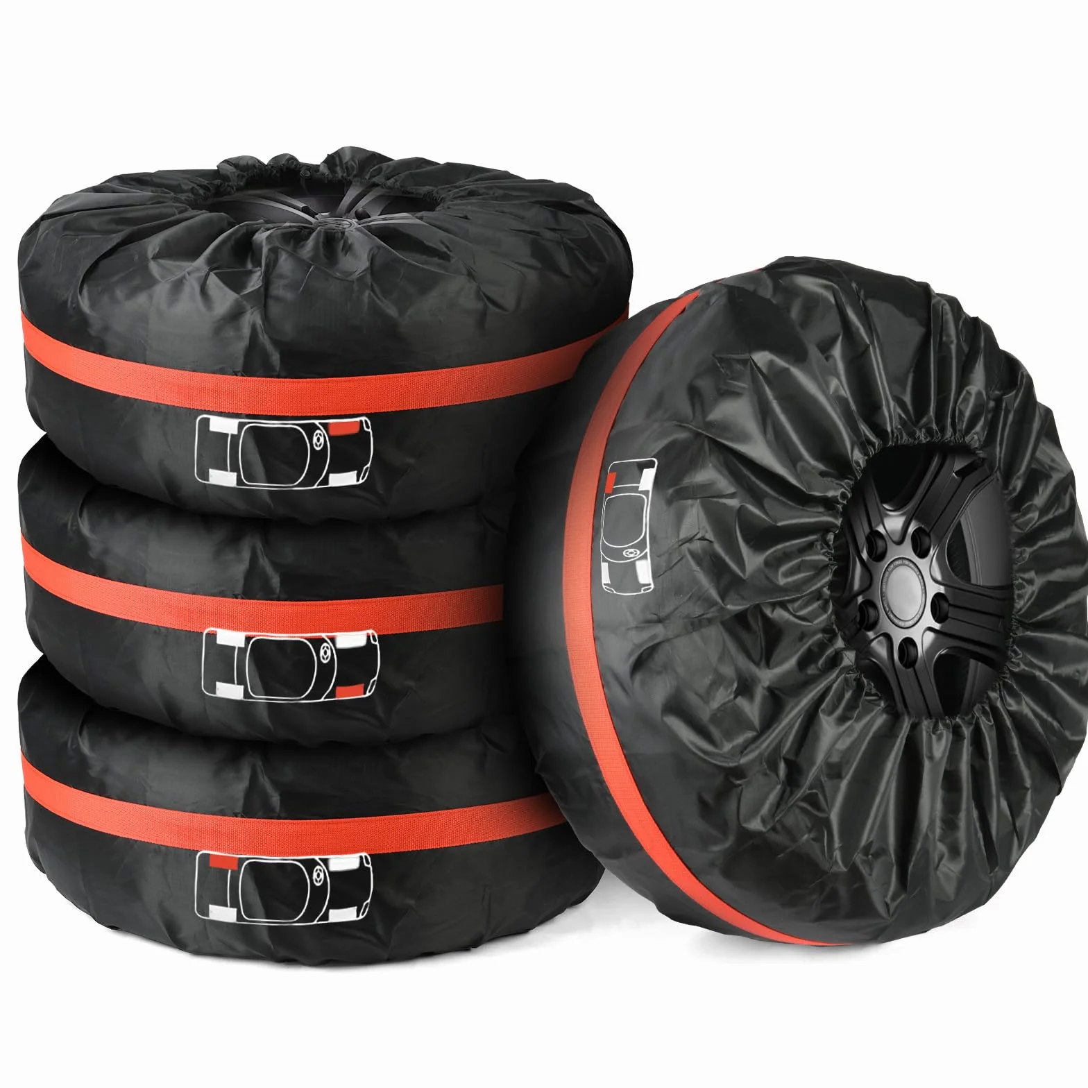 4 bolsas para neumáticos, funda de repuesto para llantas de coche de 13 a 18 pulgadas,Tyre Covers Con asa para protección de Ruedas,transporte y almacenamiento limpios,negro S(diámetro de 66 cm)