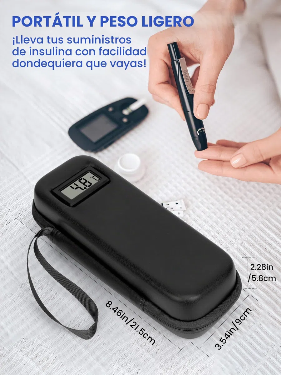SUNMON Estuche Insulina Frio con Pantalla de Temperatura, Refrigerador Insulina Portatil, Nevera Insulina Viaje de Aprobado por la TSA, Nevera Medicamentos Portatil con 2 Bolsas de Hielo