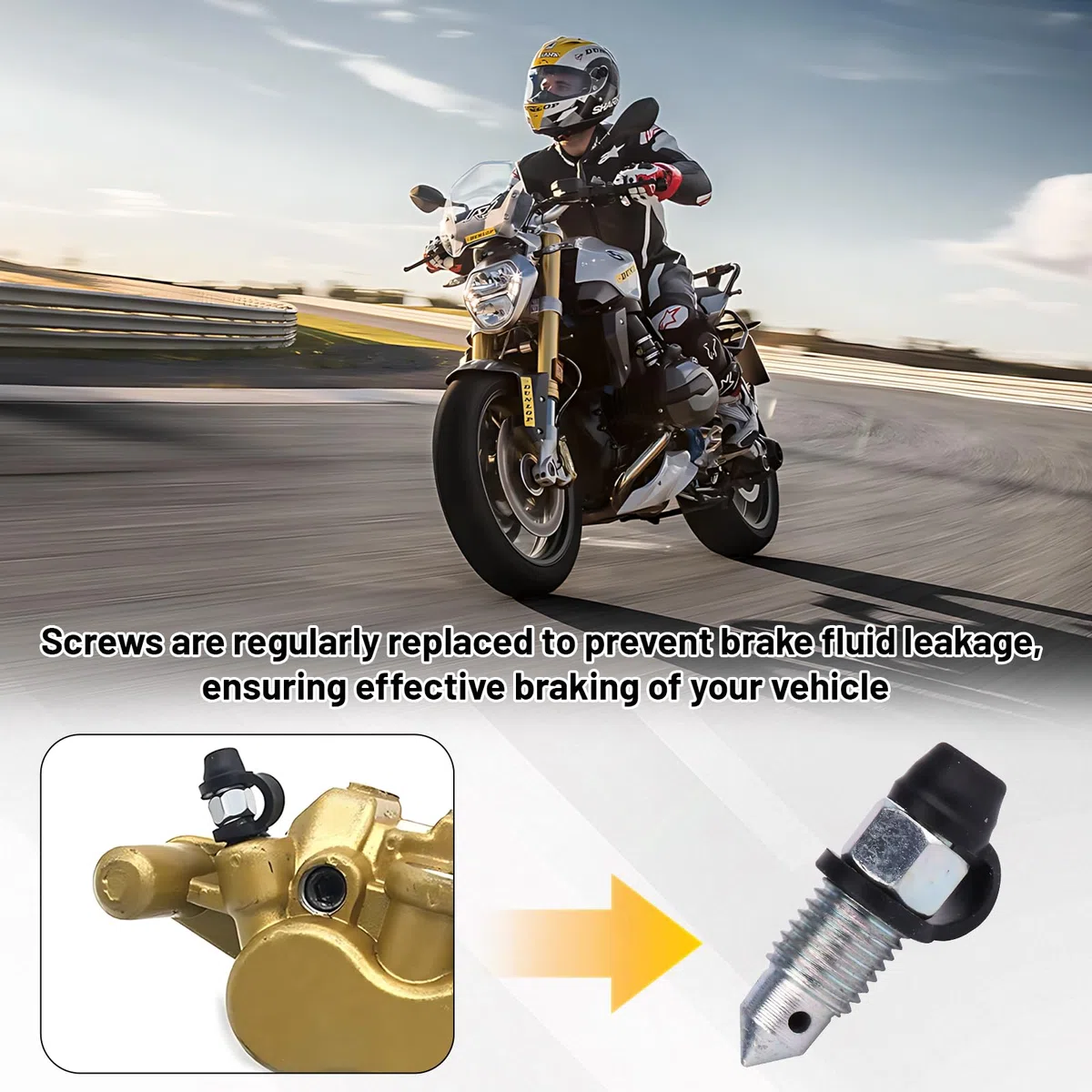 Accesorios para Frenos: 14 Tornillos de Purga con Tapones, M6, M7, M8, M10, M12, para Motocicletas y Bicicletas, 33 mm de Largo, con Tapones de protección para Frenos