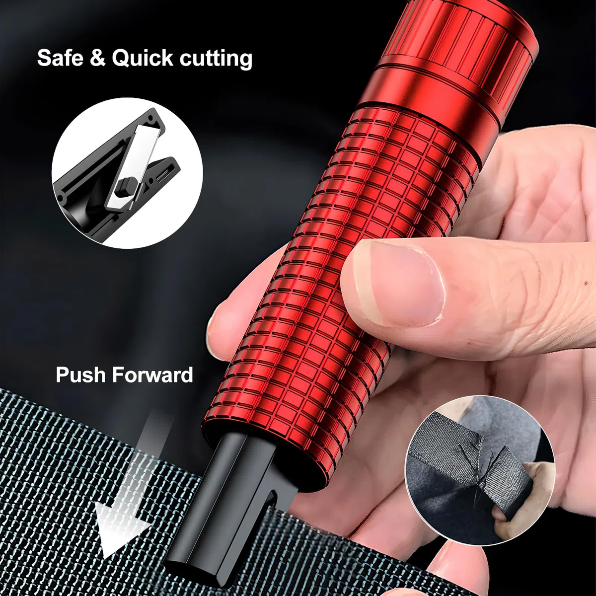 Carehabi Martillo Rompe Cristales Coche 2 en 1, Pack de 3 Martillo de Emergencia con Punta de Tungsteno & Reflector, Herramienta Rompe Cristales y Cinturones de Aluminio