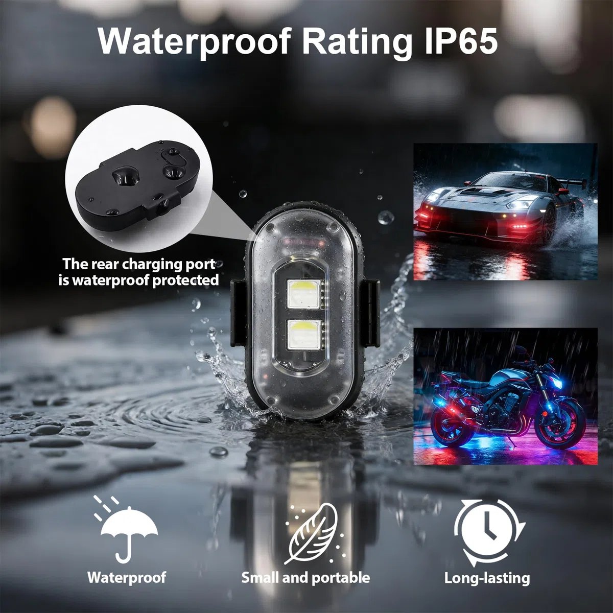 6 Piezas Luces Led Coche, 8 Colores Luces Estroboscópicas LED con Mando a Distancia, Luz Estroboscópica Impermeables, Carga USB Lampada Stroboscopica Led para Dron Camión Motocicleta Bicicleta