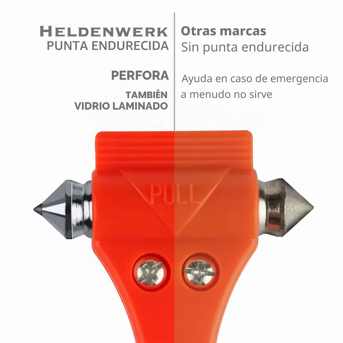 Heldenwerk 2 Piezas Martillo de emergencia coche con cortacinturones - Rompe Cristales y Cinturones con puntas endurecidas - Martillo seguridad coche