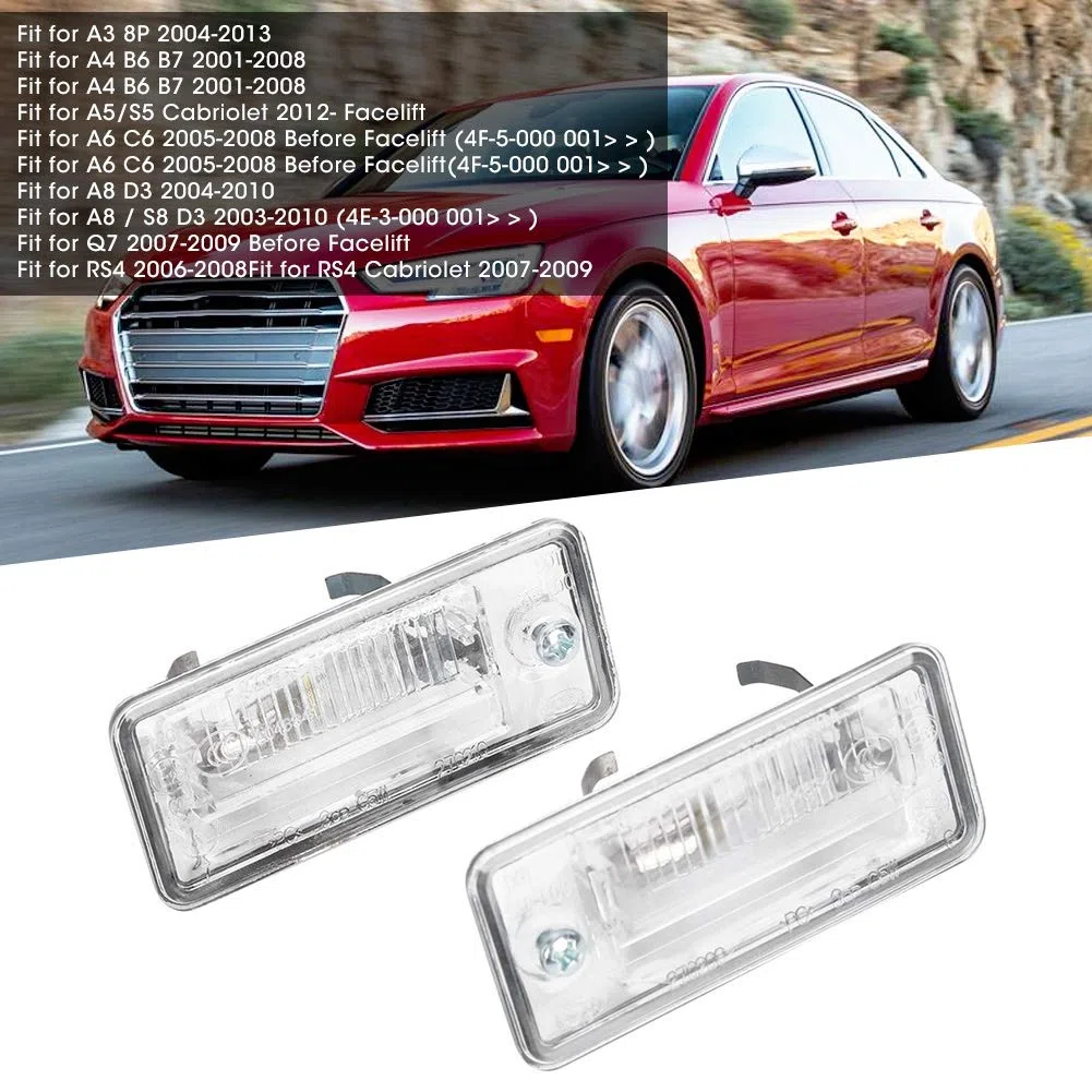 Qiilu Par de luces de matrícula 8E0807430A 8E0807430B para C6 D3 RS4 T7z394, Transparent