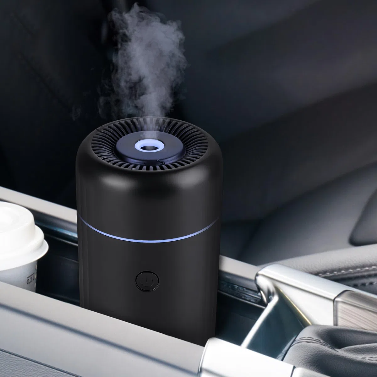 Ambientador para Coche, Difusor Aceites Esenciales con 7 Luces LED Que cambian de Color, Difusor de Aroma Recargable para Coche y Perfume Casero a Elegir Mini Humidificador para Coche