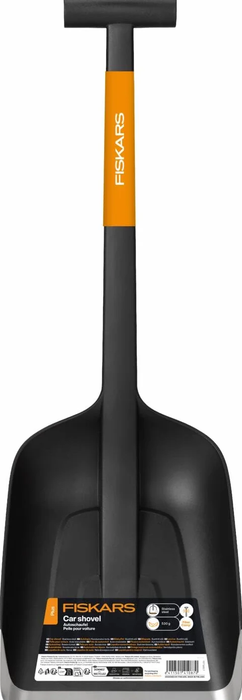 Fiskars Plus Pala de Nieve para Coche, Pala de Nieve compacta con Mango en T y Borde de Acero Inoxidable, 63 cm, 1079857