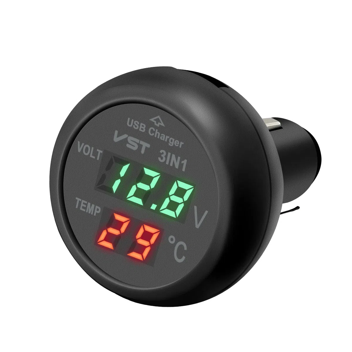 YGL 3 en 1 cargador USB de coche, moto de coche, impermeable, voltímetro LED/cargador/termómetro 12 V-24 V